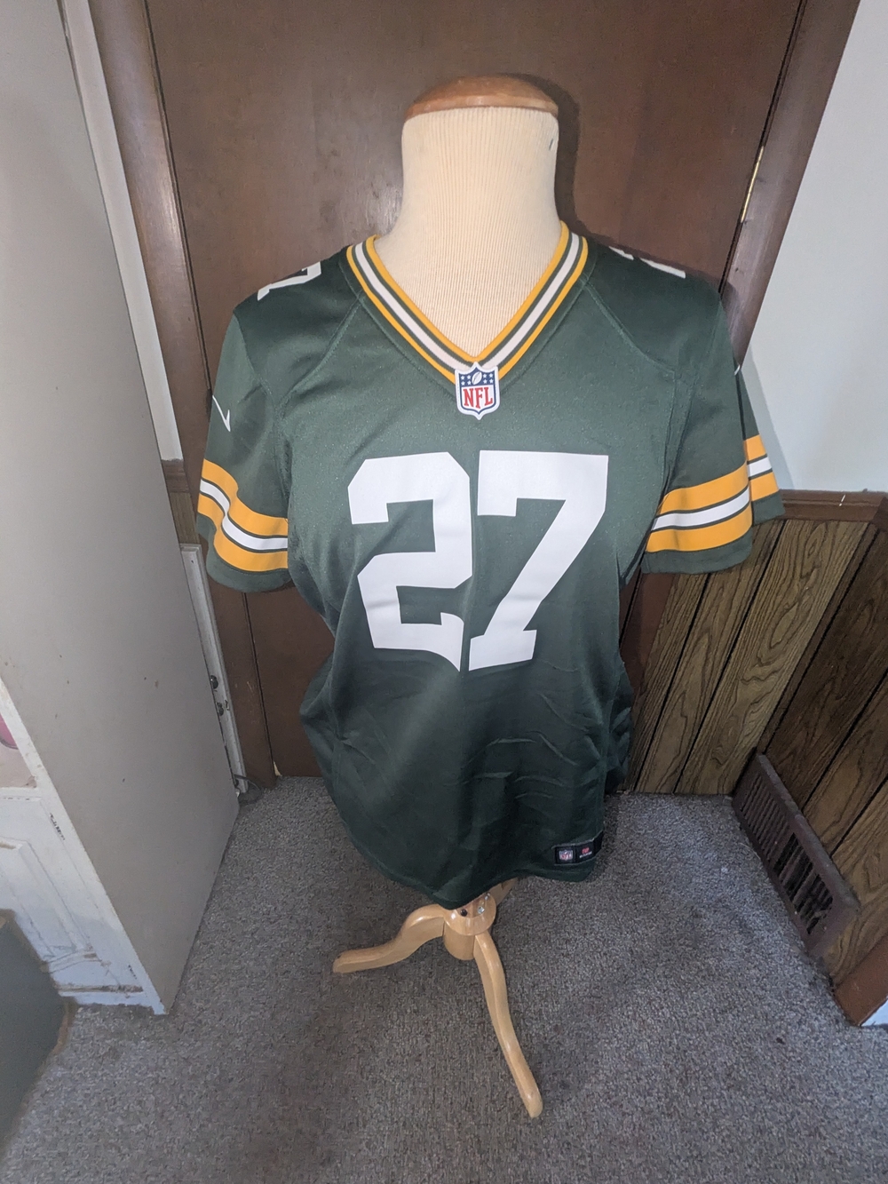 NFL Green #27 Men’s Football Jersey with White Numbers